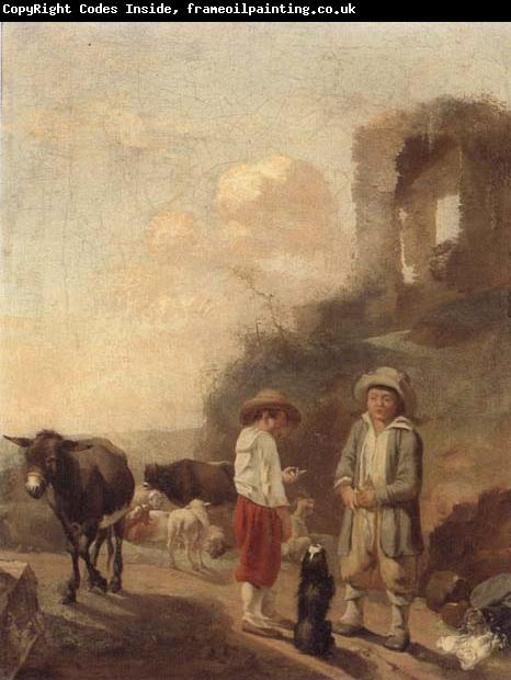 unknow artist A landscape with young boys tending their animals before a set of ruins